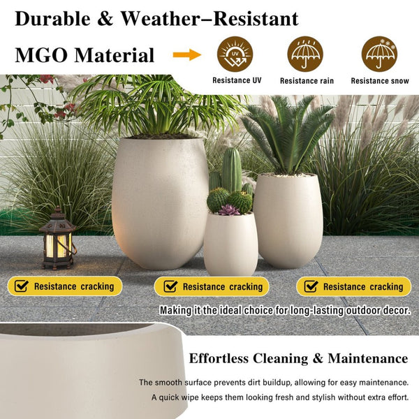 English Elm U_style Mgo Round Planter Set of Three Lightweight Pots for Patio and Indoor Decor N711P406658E