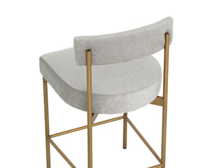 Sunpan SENECA Counter Stool - Elegant Open-Back Design in Antique Brass & Polo Club Stone Upholstery 112338