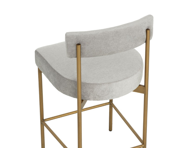 Sunpan SENECA Counter Stool - Elegant Open-Back Design in Antique Brass & Polo Club Stone Upholstery 112338