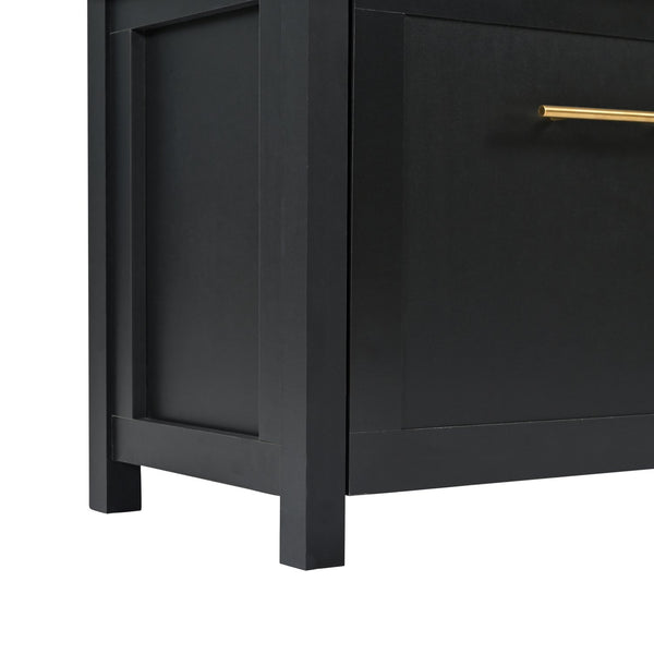 English Elm ON-TREND Rustic 4-in-1 Hall Tree with Bench, 6 Gold Hooks, Shoe Storage, Drawers & Anti-Tip Safety Black N721P272898B