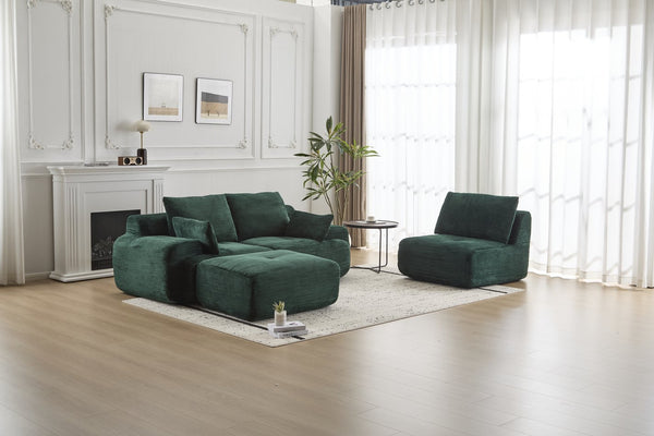 English Elm Modern Memory Foam Compressed Sofa — Pet-Friendly Corduroy Modular Sectional, Cloud-Like Comfort, No Assembly Green W3723S00012