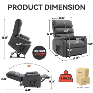English Elm Dual Motor Power Lift Recliner with Massage Heat and 180 Degree Brown Lounge Chair Grey W1803S00062