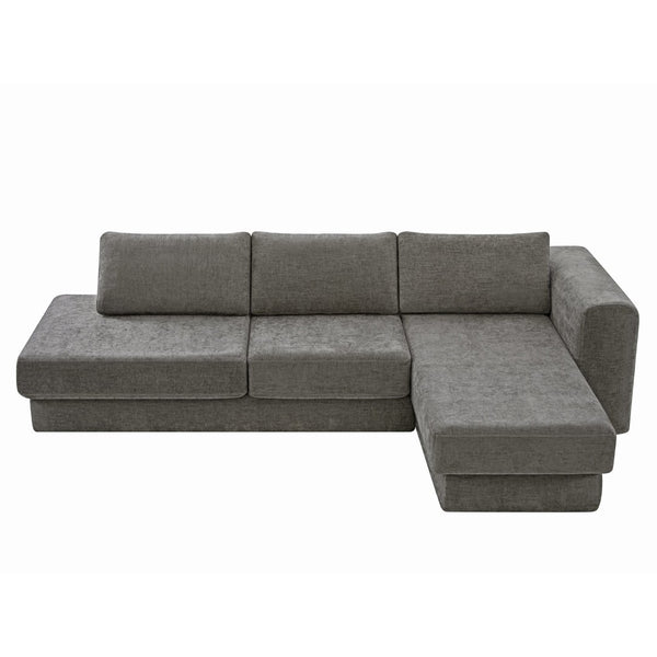 English Elm L-shaped Chenille Sectional Sofa with Deep Modular Seating and Layered Cushion Comfort Dark Grey N763S000090R