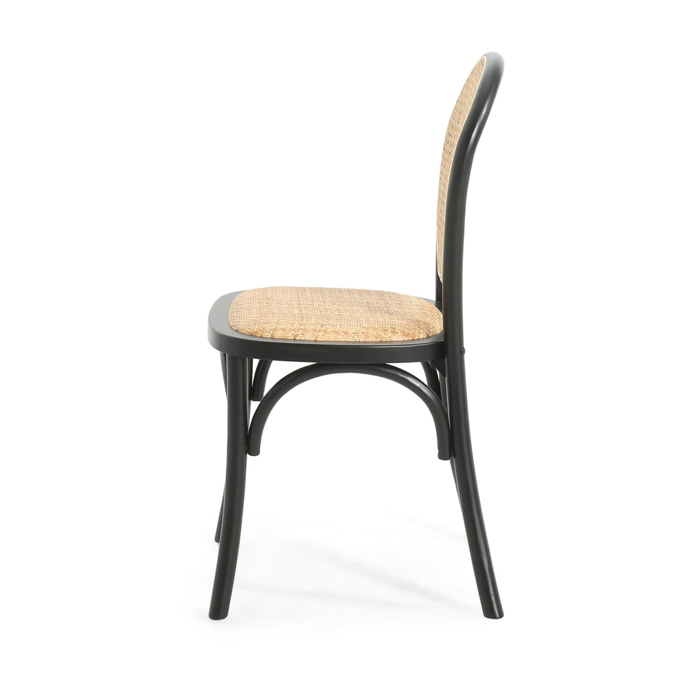 English Elm Christopher Knight Home® - DINING Chairs with Birch Wood Frame and Rattan Backrest, Foam Seat, Vintage Curved Design, Set of 2 Black N779P192530B