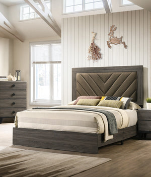 English Elm Contemporary California King Bed With Upholstered Headboard & Rubberwood Frame In Gray Finish B011P236805