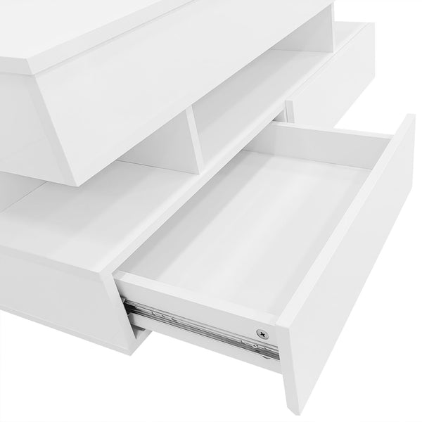 English Elm U-Can Lift-Top Coffee Table with LED Ambient Lighting, Dual Drawers and Adjustable Scalable Design White N724P290058K
