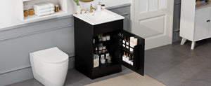 English Elm Christopher Knight Home® - 20" Bathroom Vanity with Ceramic Sink and Soft-Close Door, Gold Knob, Adjustable Shelf Storage Black N759P237946B