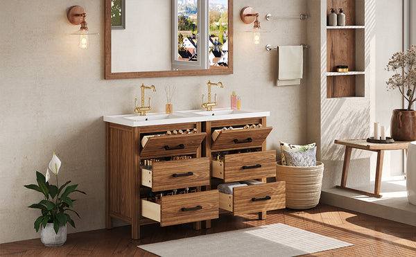 English Elm 48'' Bathroom Vanity with Sink 48.8'' Modern Freestanding 6-Drawer Ceramic Basin Cabinet for Baths Natural Wood N710SS00008P
