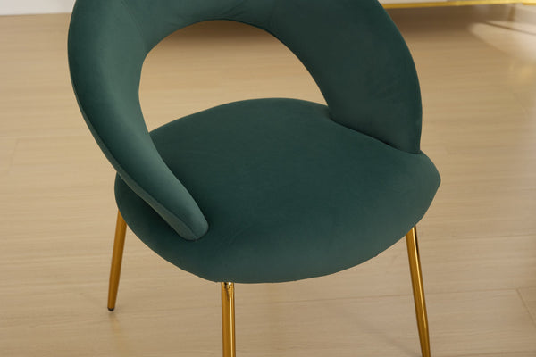 English Elm 061-Set Of 1 Elegant Green Velvet Dining Chair With Curved Backrest & Golden Metal Legs For Style W527P255476