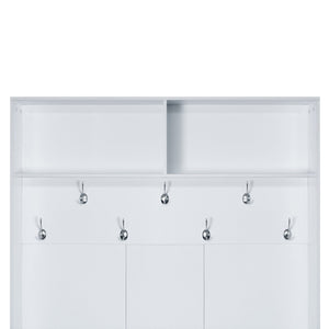 English Elm U-Can Entryway Bench with Coat Rack and Shoe Cabinet, 7 Hooks, Adjustable Shelves, Sturdy MDF White N724P264668K