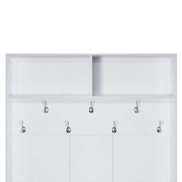 English Elm U-Can Entryway Bench with Coat Rack and Shoe Cabinet, 7 Hooks, Adjustable Shelves, Sturdy MDF White N724P264668K