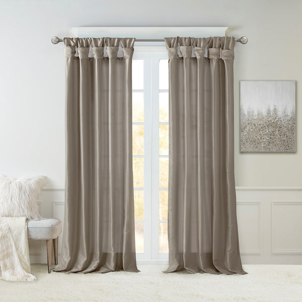 English Elm Twist Faux Silk Lined Window Curtain Panel Pewter 50x120" - Elegant Twist Tab, Privacy Lining, Rod Friendly B03598109