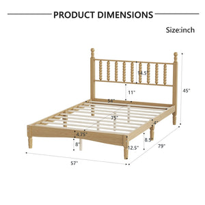 English Elm Full Size Rubberwood Platform Bed Gourd Headboard Retro Bohemian Bedroom Frame N733P338317M