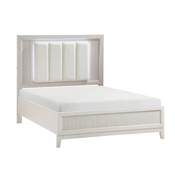 English Elm Antique Ambrose Queen Platform Bed with Footboard Storage Drawers Rustic Acacia Veneer Finish Antique White 66.75 L x 39.5 W x 8 H B011S01457
