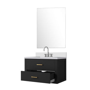 English Elm Black Single Bath Vanity Set With White Quartz Countertop, Frameless Mirror & Chrome Faucet Included B2731S01979