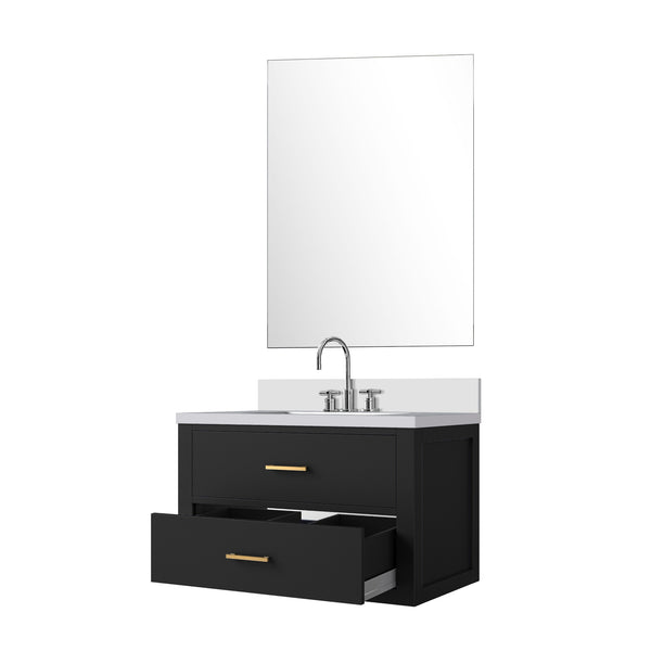 English Elm Black Single Bath Vanity Set With White Quartz Countertop, Frameless Mirror & Chrome Faucet Included B2731S01979