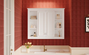 English Elm 36'' Wall Mounted Bathroom Cabinet White Wood Soft Close Double Door Storage N710P358584K