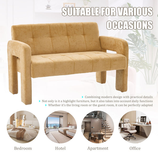 English Elm Nordic Ergonomic Double Armchair Upholstered Chenille Two-Seater Sofa 550lb Capacity Compact Lounge Chair Yellow W395P380536