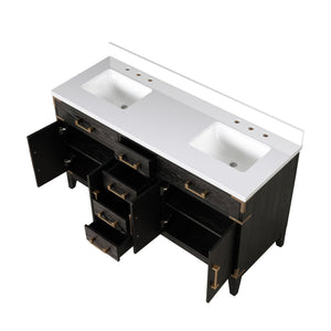 English Elm Black Oak Double Bath Vanity 60" W X 22" D With Cultured Marble Top, Soft-Close Drawers & Cabinets B2731P260936