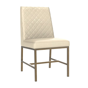 Sunpan Leighland Dining Chair Set of 2 - Elegant Diamond-Stitched Design with Antique Brass Frame Castillo Cream