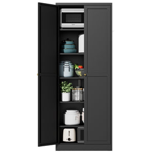 English Elm 61" Matte Black Steel Freestanding Pantry Cabinet with 4 Adjustable Shelves Modern Farmhouse T2398P465984