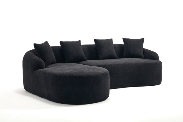 English Elm Compression L-Shape Sectional Sofa with Curved Chaise — Black Chenille Modular Sleeper, 30D Foam Comfort W2231S00043