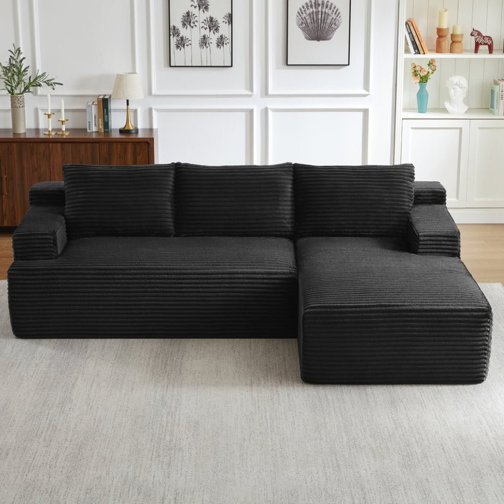 English Elm L-shaped Corduroy Modular Sectional Deep Seat Cloud Sofa for Living Room or Apartment W2339P424637