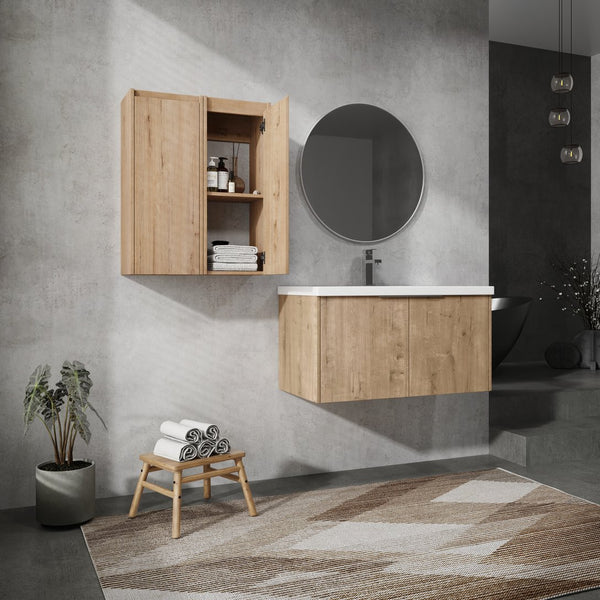 English Elm 36" Wall-Mounted Bathroom Vanity With Sink & Side Cabinets – Modern Soft-Close Design & Storage Solutions W999S00223