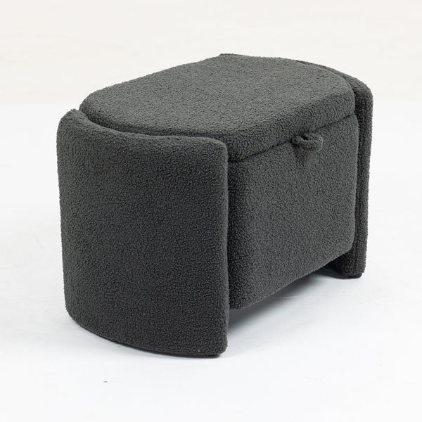 English Elm Mid Mid Century Modern Velvet Accent Chair with Wood Frame, Storage Ottoman, Cozy Reading Seat Grey W547P299474