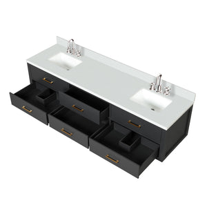 English Elm Black Double Bath Vanity 80 in W x 22 in D with White Quartz Top, Soft-Close Drawers & Chrome Faucets B2731P258105
