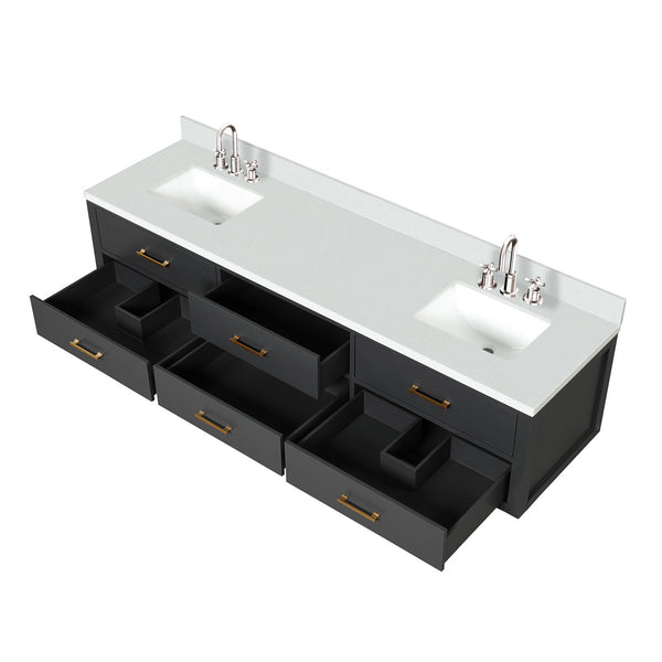 English Elm Black Double Bath Vanity 80 in W x 22 in D with White Quartz Top, Soft-Close Drawers & Chrome Faucets B2731P258105