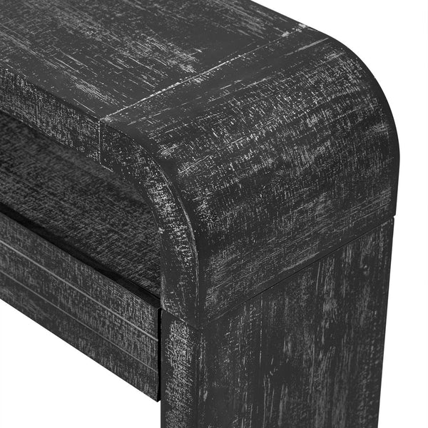 English Elm TREXM Retro Curved Console Table with 2 Large Drawers, Narrow Entryway Sofa Table, Antique Black Elegance N715P223099B