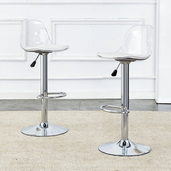 English Elm Modern PU Bar Stools Set of 2 — 360° Swivel, Height Adjustable, Waterproof Leather, Ergonomic White Finish W1151P200322