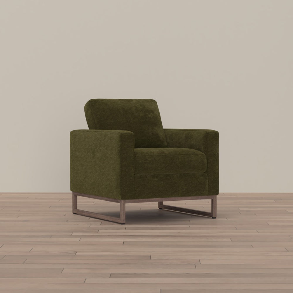 English Elm Green Olive Upholstered Accent Chair with Tapered Metal Legs for Mid-century Living Rooms B2709P486926