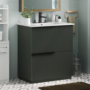 English Elm Christopher Knight Home® - 30" Bathroom Vanity With Elegant Ceramic Sink, Soft-Close Drawers & Fluted Green Design For Modern Spaces N817P295760G