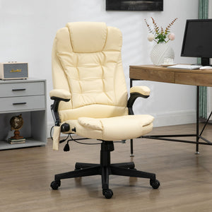 English Elm Homcom High Back Massage Office Chair With Vibration & Heat, Ergonomic Design, Beige Pu Leather W2225P217505