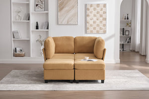 English Elm UNITED Modular 6-Seat Sectional Sofa with Removable Ottoman, Storage Compartments, Convertible Comfort Mustard yellow W1568S00247