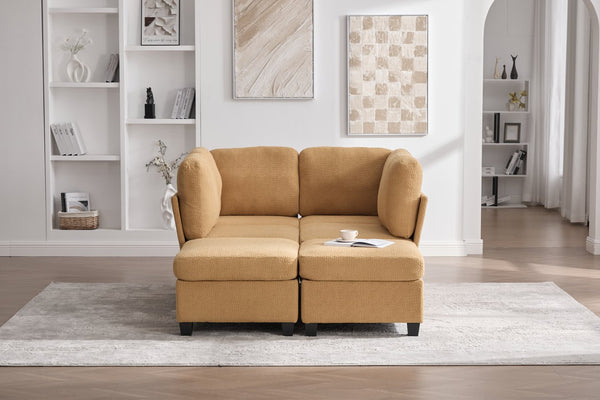 English Elm UNITED Modular 6-Seat Sectional Sofa with Removable Ottoman, Storage Compartments, Convertible Comfort Mustard yellow W1568S00247