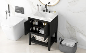 English Elm 24" Modern Sleek Bathroom Vanity with Ceramic Sink, Solid Wood Frame, Waterproof Finish and Open Shelf Storage Black N725P246473B