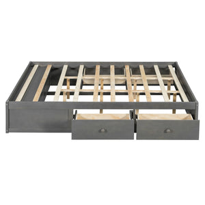 English Elm Queen Platform Storage Bed with Hydraulic Lift Footboard and Four Drawers Antique Finish Gray LP000139AAE