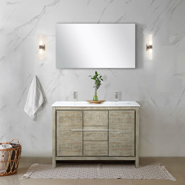English Elm Rustic Acacia Double Bath Vanity 48" W With White Quartz Top & Brushed Nickel Faucet For Modern Charm B2731P259201-GIGA