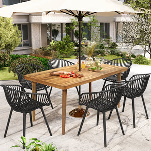 English Elm Christopher Knight Home® - Mykonos Weather-Resistant Outdoor 7PCS Dining Set with Recyclable PP Stackable Chairs & Table Acacia Wood,Black MYKONOS7PCDB