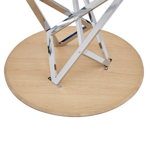 English Elm 37inch Round Dining Table Warm Wood Grain Top Silver Tripod Base Seats Four W3357P395501