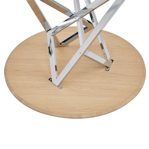 English Elm 37inch Round Dining Table Warm Wood Grain Top Silver Tripod Base Seats Four W3357P395501