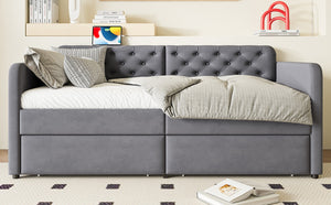 English Elm Twin Velvet Daybed with Storage Drawers Tufted Sofa Bed for Guest or Studio Rooms W1670P410536