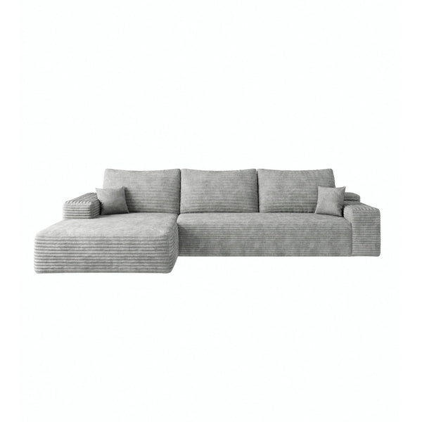 English Elm Y119-L-SLEEPER-GREY Modern Plush Corduroy Left-Arm Sleeper Sofa with Chaise, No Assembly, Cozy Lounge Antique Grey W2824P239946