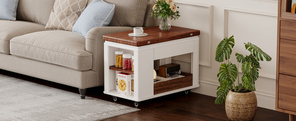 English Elm 27.6'' Modern Multi-Function Coffee Table with Foldable Top, Casters, Multi-Tier Storage & Drawer Walnut,White N735P328521D