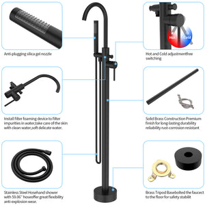 English Elm Freestanding Bathtub Faucet Floor Mount Matte Black Single Handle with Hand Shower High Flow Design Matt Black T3177P277530