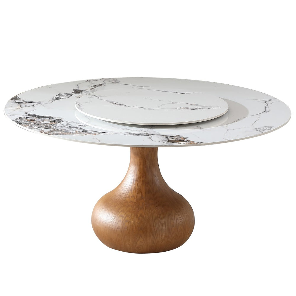 English Elm Modern Sintered Stone Round Dining Table with Lazy Susan for Compact Spaces W2699S00089