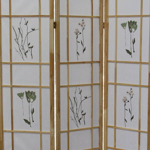 English Elm 70" Elegant Shoji-Style 3-Panel Room Divider Screen With Floral Print - Natural Solid Pine Design B072115966